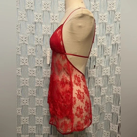Victoria Secret Very Sexy Red Sheer Lace Babydoll Lingerie - Picture 4 of 11